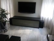 tv meubel eiken zwart met glas in ral kleur
